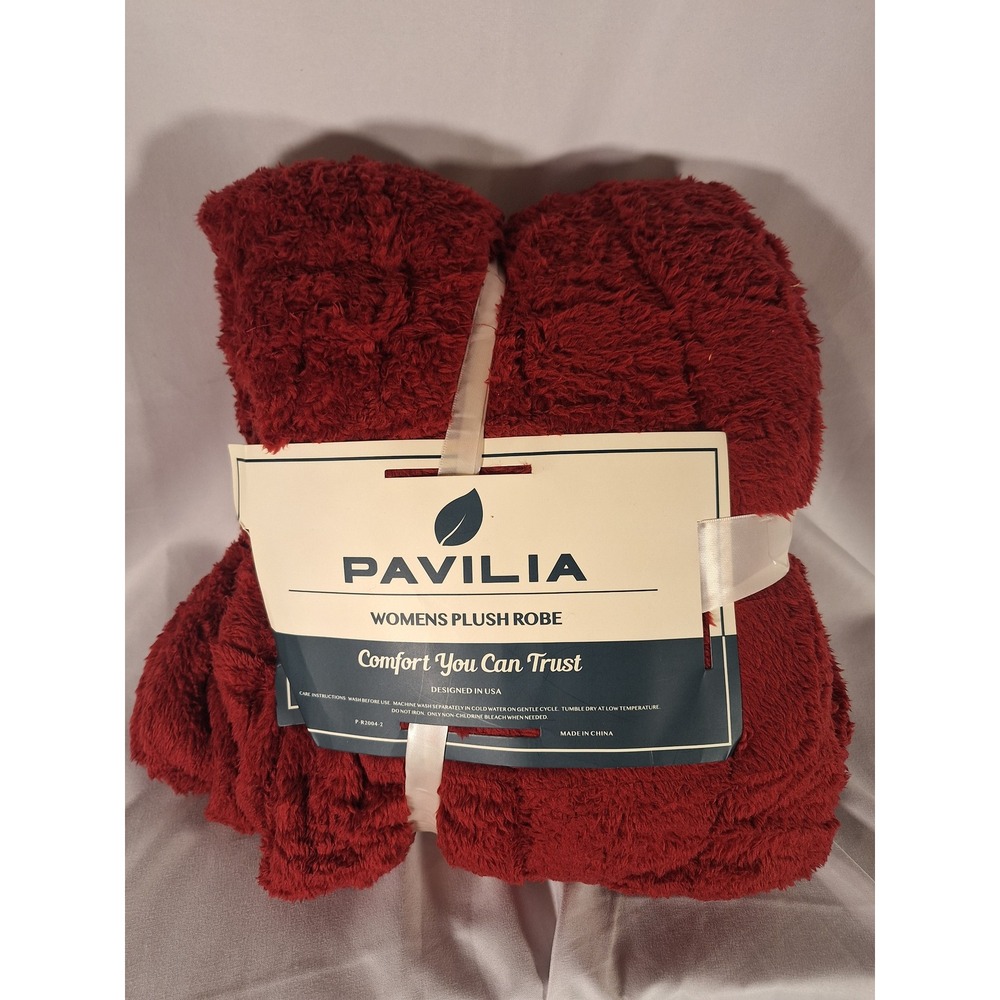 Pavilia Womens Plush Robe Burgundy Wine Red‎ High Pile Fleece L New